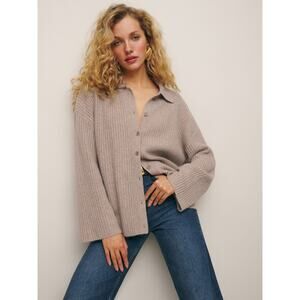 Reformation Fantino Cashmere Collared Cardigan Oatmeal - XS